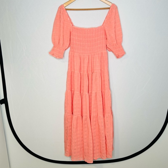 Emory Park Peach-Pink Tiered Gauzey Smocked Maxi Dress. Size Small. - Picture 2 of 14